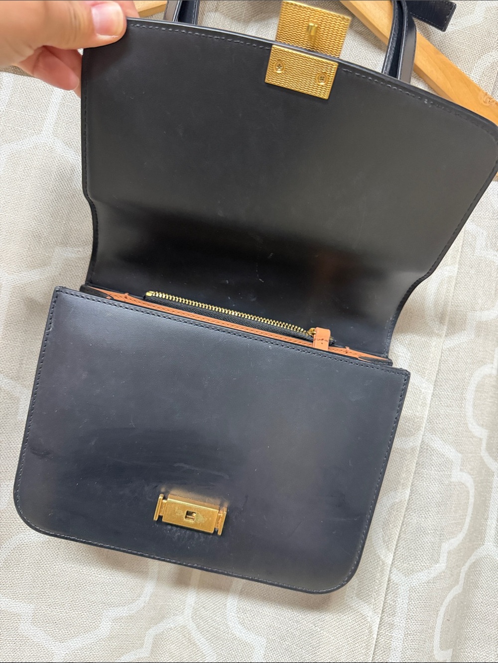 Quince Italian Leather Box Shoulder Bag in black structured gold-tone hardware - Picture 2 of 11